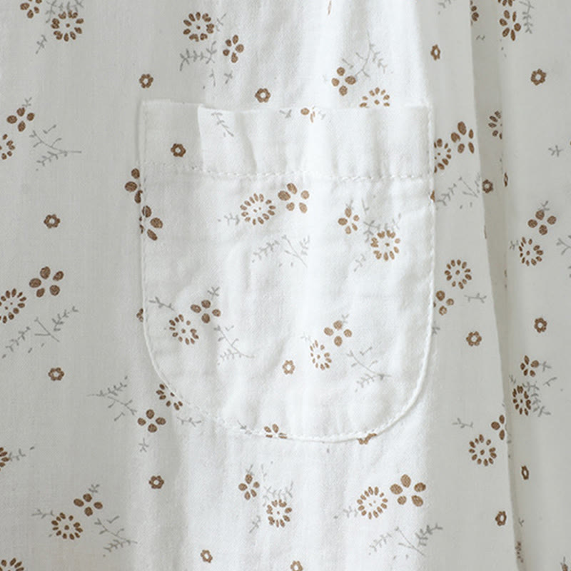 Camicia da donna in cotone a maniche lunghe con piccoli bottoni e motivo floreale autunnale Buddha Stones - image 13