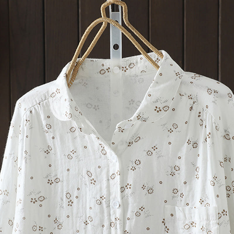 Camicia da donna in cotone a maniche lunghe con piccoli bottoni e motivo floreale autunnale Buddha Stones - image 12