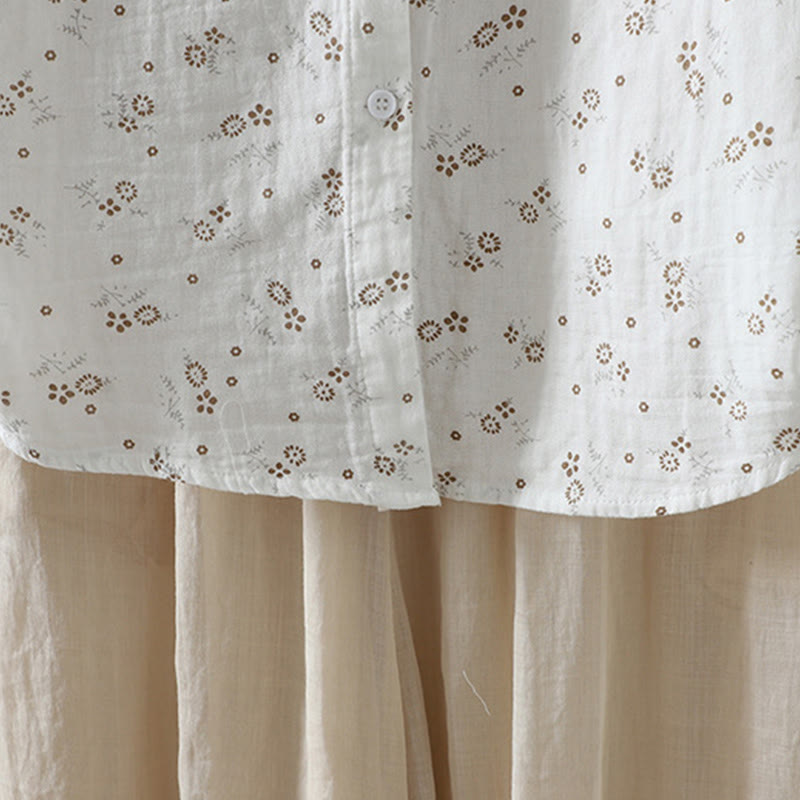 Camicia da donna in cotone a maniche lunghe con piccoli bottoni e motivo floreale autunnale Buddha Stones - image 16