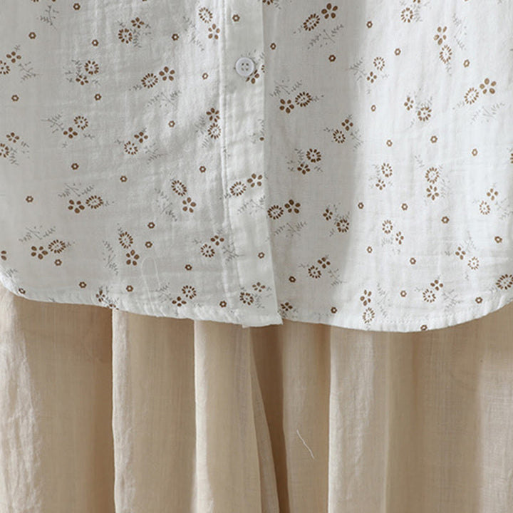 Camicia da donna in cotone a maniche lunghe con piccoli bottoni e motivo floreale autunnale Buddha Stones - image 16