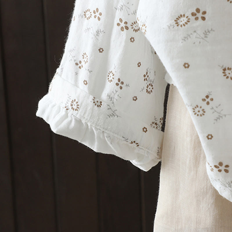 Camicia da donna in cotone a maniche lunghe con piccoli bottoni e motivo floreale autunnale Buddha Stones - image 15