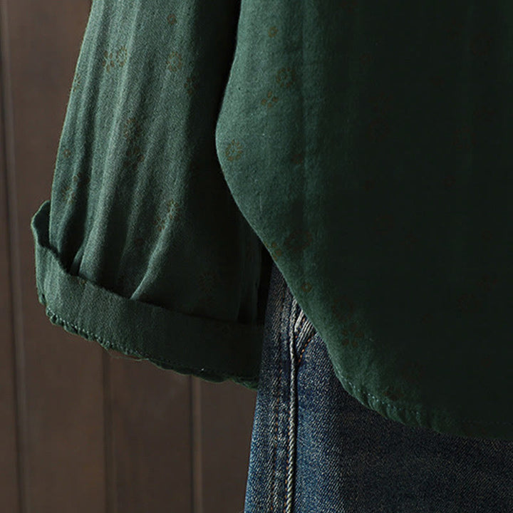 Camicia da donna in cotone a maniche lunghe con piccoli bottoni e motivo floreale autunnale Buddha Stones - image 22