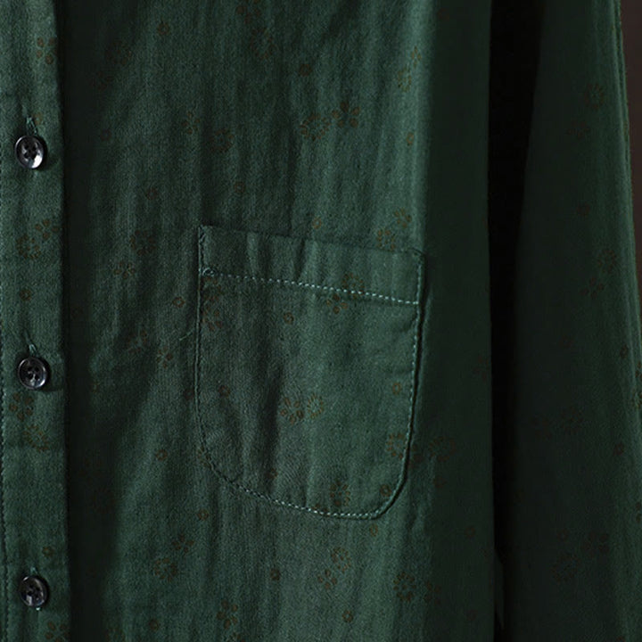 Camicia da donna in cotone a maniche lunghe con piccoli bottoni e motivo floreale autunnale Buddha Stones - image 19