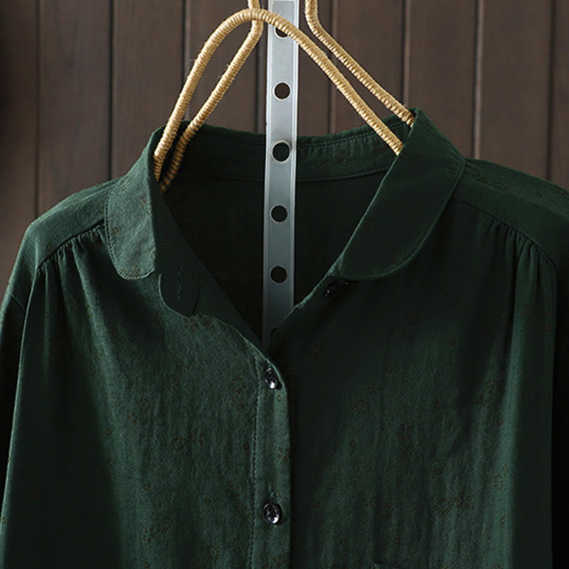 Camicia da donna in cotone a maniche lunghe con piccoli bottoni e motivo floreale autunnale Buddha Stones - image 18