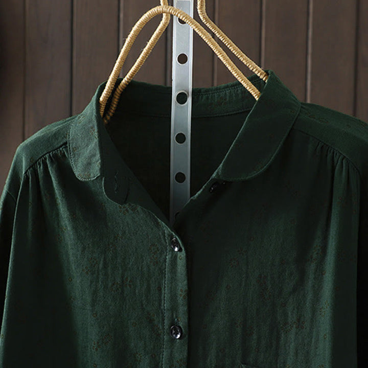 Camicia da donna in cotone a maniche lunghe con piccoli bottoni e motivo floreale autunnale Buddha Stones - image 18