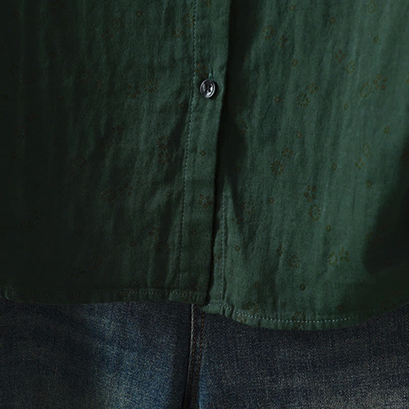 Camicia da donna in cotone a maniche lunghe con piccoli bottoni e motivo floreale autunnale Buddha Stones - image 21