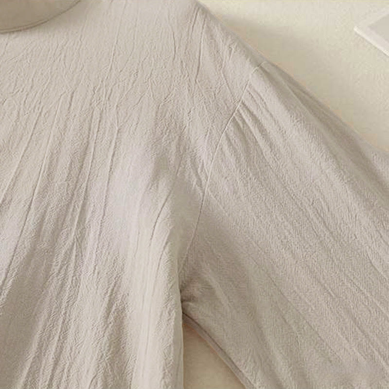 Camicia da donna in cotone a maniche lunghe con scollo rotondo e tre bottoni, modello Buddha Stones Fall Plain - image 5