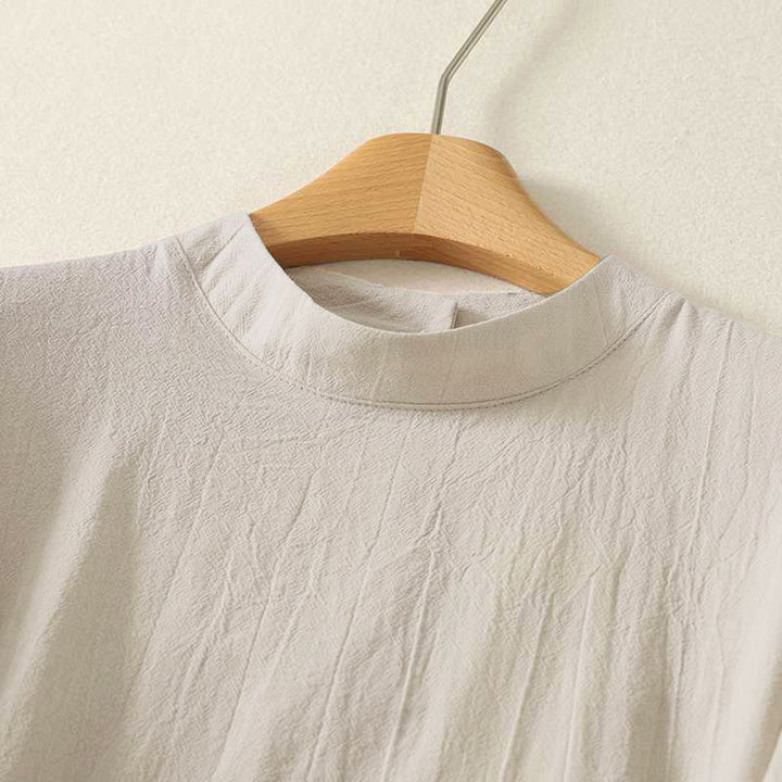 Camicia da donna in cotone a maniche lunghe con scollo rotondo e tre bottoni, modello Buddha Stones Fall Plain - image 2