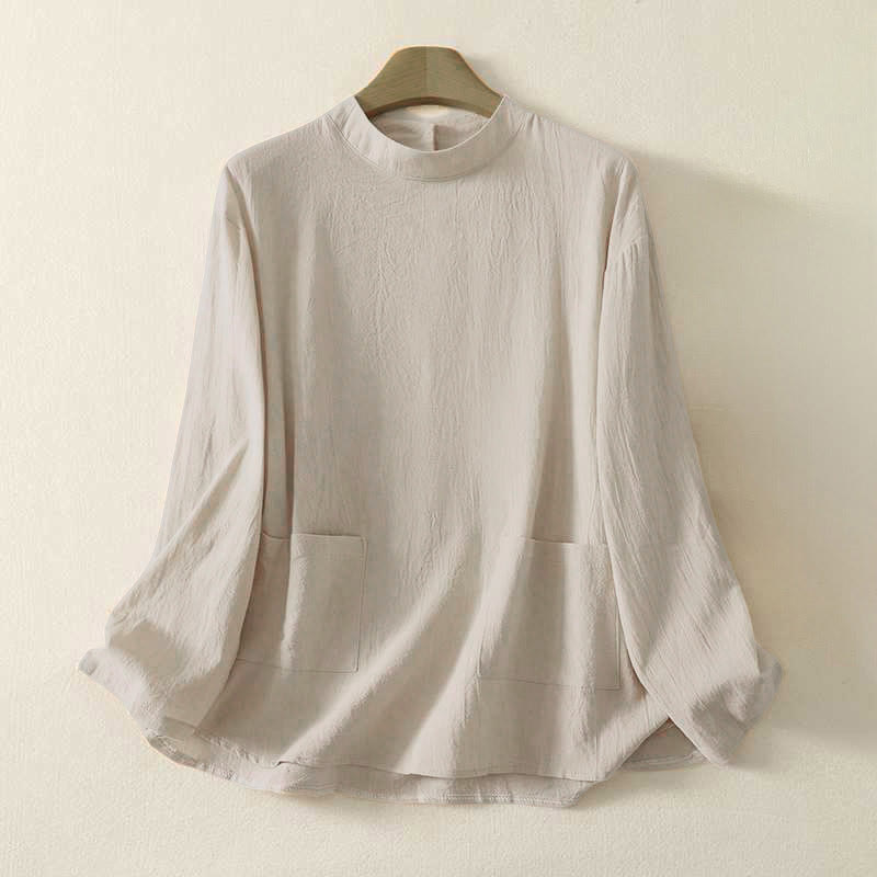 Camicia da donna in cotone a maniche lunghe con scollo rotondo e tre bottoni, modello Buddha Stones Fall Plain - Beige - US8-10, UK/AU12-14, EU40-42 (2XL) - image 0