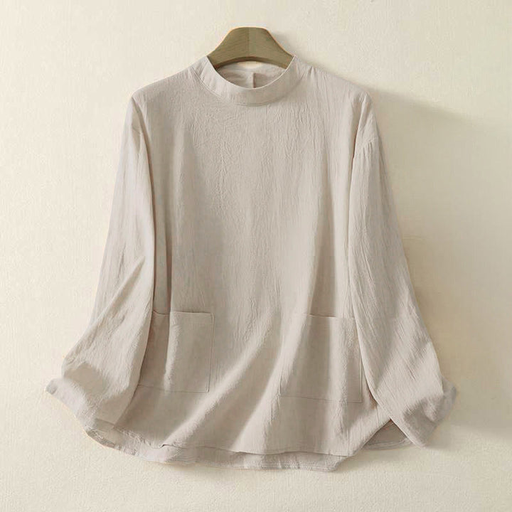 Camicia da donna in cotone a maniche lunghe con scollo rotondo e tre bottoni, modello Buddha Stones Fall Plain - Beige - US8-10, UK/AU12-14, EU40-42 (2XL) - image 0