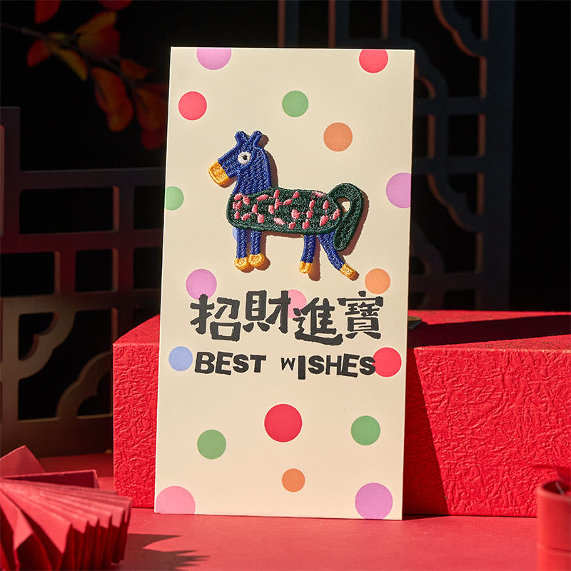 Buddha Stones Anno del Cavallo 2026 Ricamo di Capodanno Benedizioni Fortuna 6 pezzi Busta Rossa Cinese - image 6