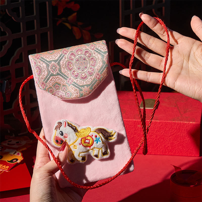 Buddha Stones Anno del Cavallo 2026 Capodanno Carattere Fu Lingotto Motivo Ricamo Busta Rossa Cinese - image 3