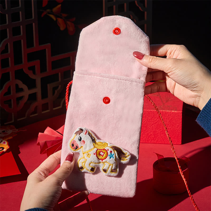 Buddha Stones Anno del Cavallo 2026 Capodanno Carattere Fu Lingotto Motivo Ricamo Busta Rossa Cinese - image 2