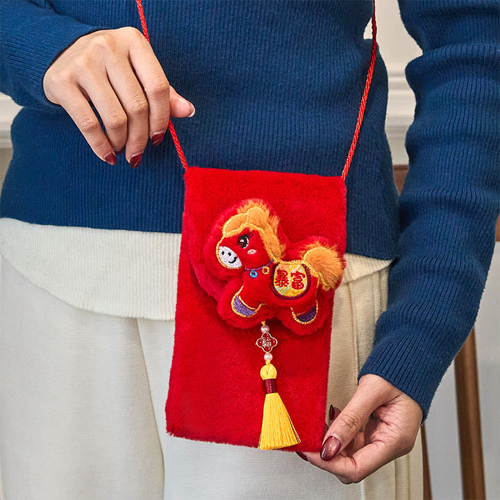 Buddha Stones Anno del Cavallo 2026 Capodanno Carattere Fu Arricchisciti Nappa Ricamo Busta Rossa Cinese - image 5