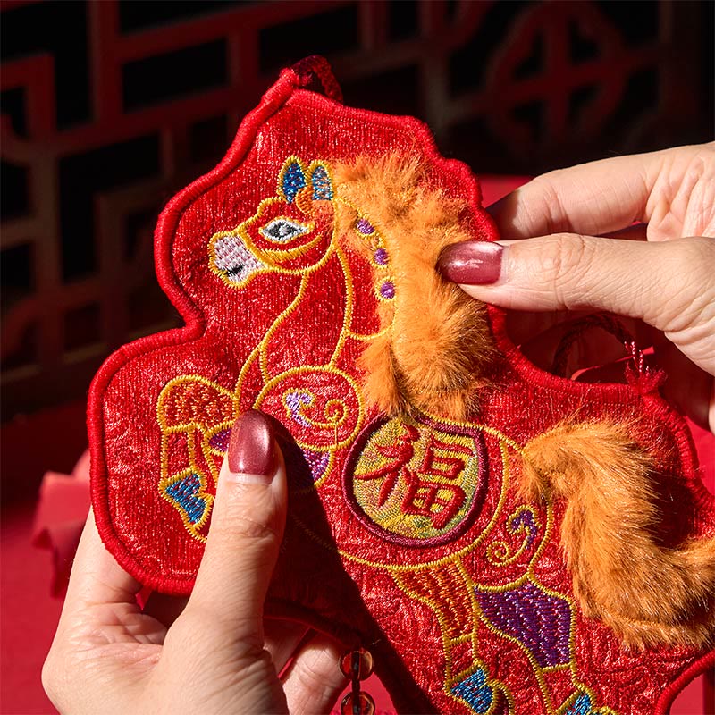 Buddha Stones Anno del Cavallo 2026 Capodanno Carattere Fu Nappa Ricamo Busta Rossa Cinese - image 5