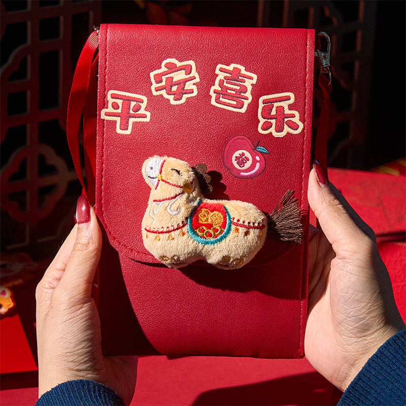 Borsa a tracolla rossa con busta, motivo : Buddha Stones, Anno del Cavallo 2026, Capodanno, Fu, carattere Pace e Gioia - image 4