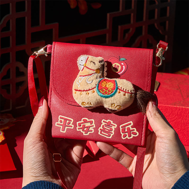 Borsa a tracolla rossa con busta, motivo : Buddha Stones, Anno del Cavallo 2026, Capodanno, Fu, carattere Pace e Gioia - image 9