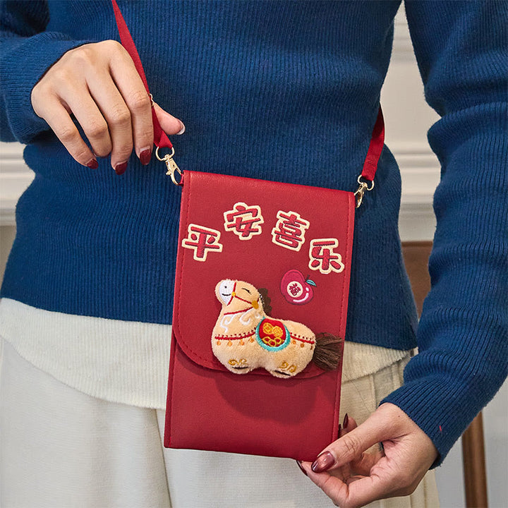 Borsa a tracolla rossa con busta, motivo : Buddha Stones, Anno del Cavallo 2026, Capodanno, Fu, carattere Pace e Gioia - image 6
