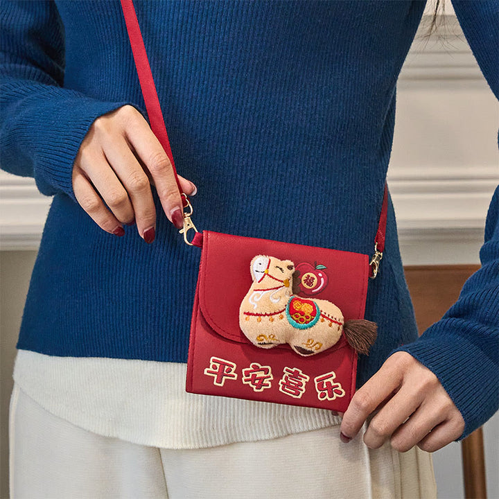 Borsa a tracolla rossa con busta, motivo : Buddha Stones, Anno del Cavallo 2026, Capodanno, Fu, carattere Pace e Gioia - image 10