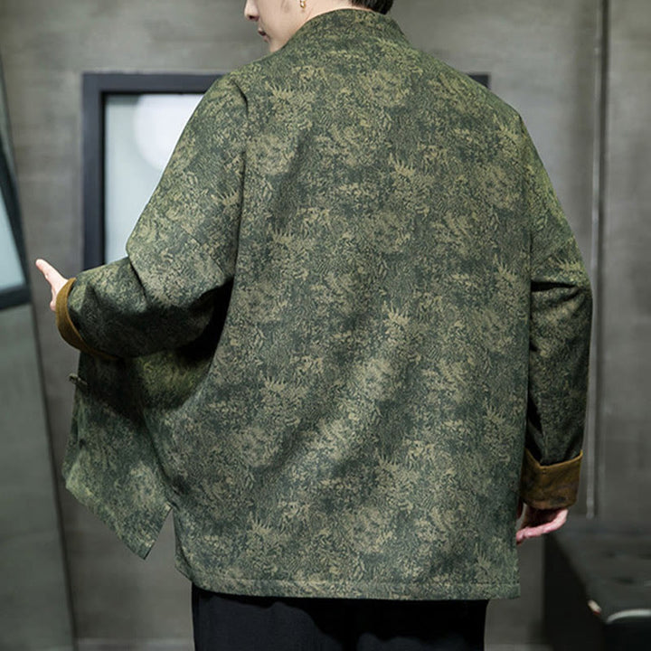 Buddha Stones Foglie Fiore Rana-bottoni Tang Suit Cotone Giacca Camicia Uomo  - image 8