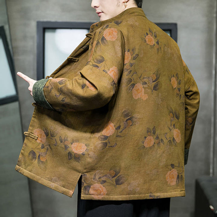 Buddha Stones Foglie Fiore Rana-bottoni Tang Suit Cotone Giacca Camicia Uomo  - image 17