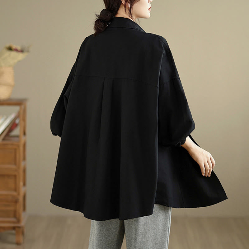 Buddha Stones Giacca da donna in cotone a maniche lunghe con bottoni e risvolto in tinta unita, dal design semplice - image 10