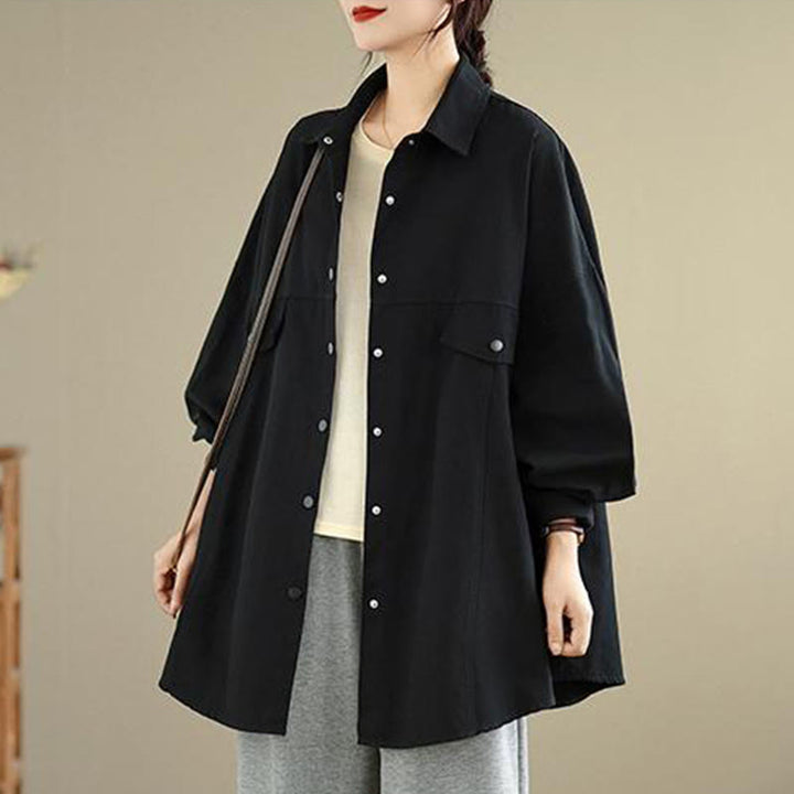 Buddha Stones Giacca da donna in cotone a maniche lunghe con bottoni e risvolto in tinta unita, dal design semplice - image 6