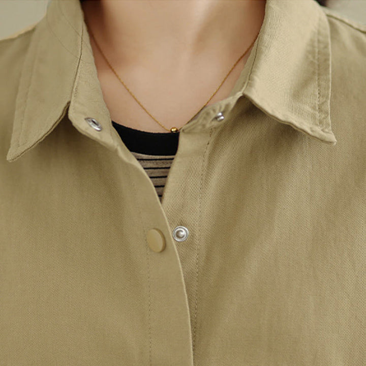 Buddha Stones Giacca da donna in cotone a maniche lunghe con bottoni e risvolto in tinta unita, dal design semplice - image 17