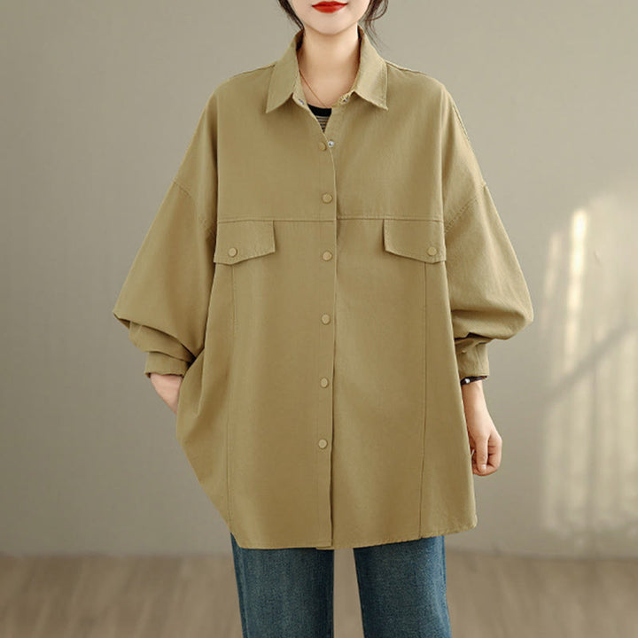 Buddha Stones Giacca da donna in cotone a maniche lunghe con bottoni e risvolto in tinta unita, dal design semplice - image 16