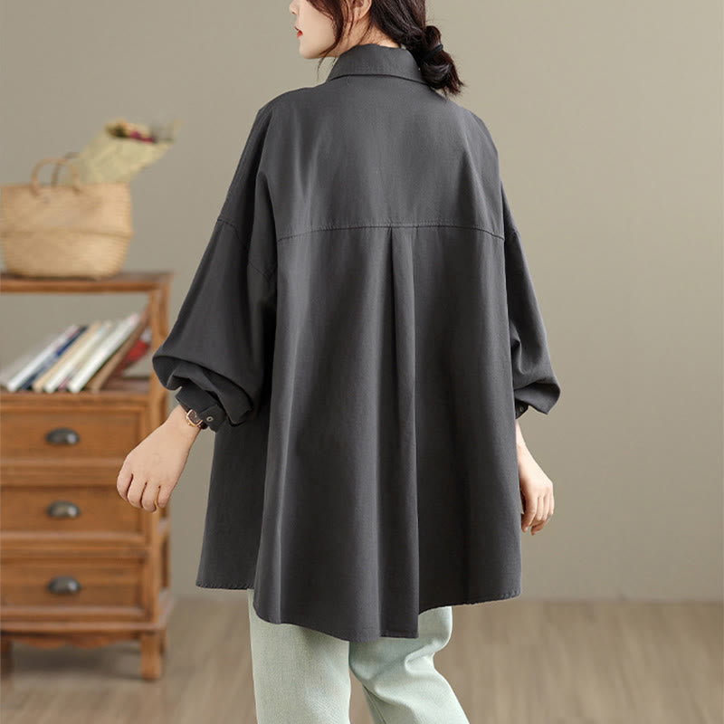 Buddha Stones Giacca da donna in cotone a maniche lunghe con bottoni e risvolto in tinta unita, dal design semplice - image 2