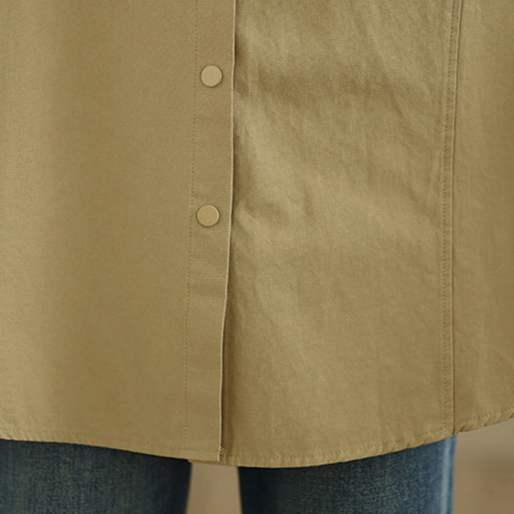Buddha Stones Giacca da donna in cotone a maniche lunghe con bottoni e risvolto in tinta unita, dal design semplice - image 21