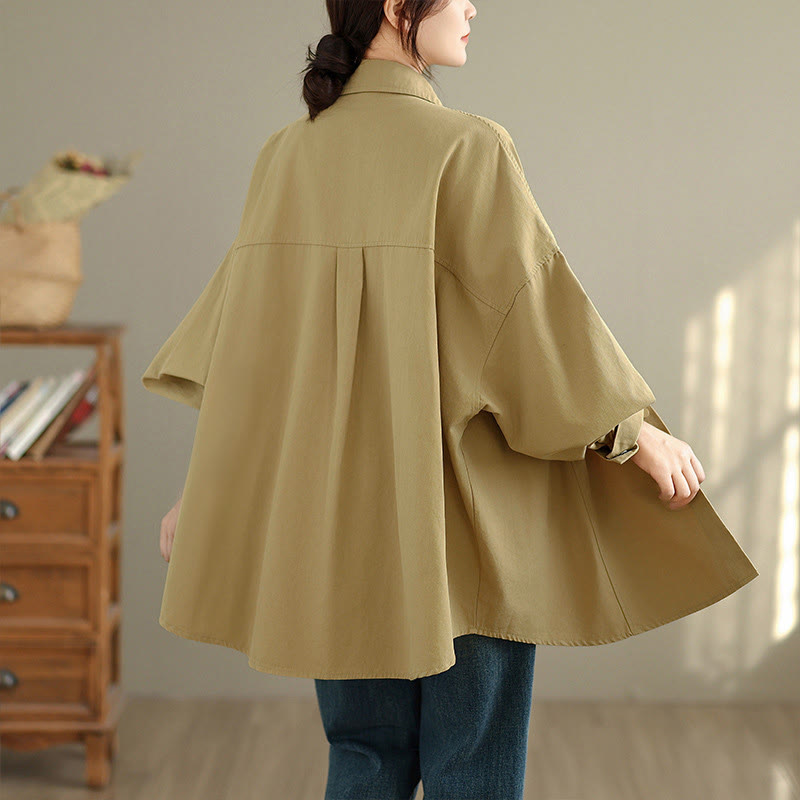 Buddha Stones Giacca da donna in cotone a maniche lunghe con bottoni e risvolto in tinta unita, dal design semplice - image 15