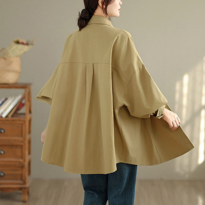 Buddha Stones Giacca da donna in cotone a maniche lunghe con bottoni e risvolto in tinta unita, dal design semplice - image 15