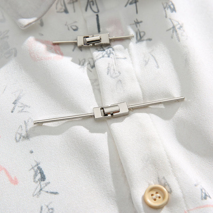 Buddha Stones Camicia da uomo a maniche corte con tasca, chiusura a rana con barra di metallo e motivo stampato con calligrafia - image 7