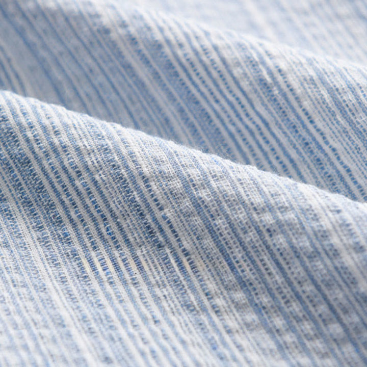 Buddha Stones Camicia da uomo in cotone a maniche lunghe con motivo a righe e ricamo di uccelli e tasca - image 11