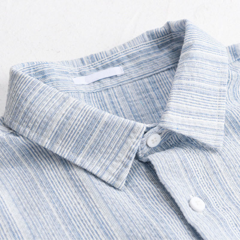 Buddha Stones Camicia da uomo in cotone a maniche lunghe con motivo a righe e ricamo di uccelli e tasca - image 4