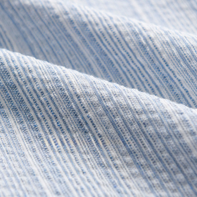 Buddha Stones Camicia da uomo in cotone a maniche lunghe con motivo a righe e ricamo di uccelli e tasca - image 11