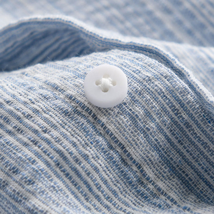 Buddha Stones Camicia da uomo in cotone a maniche lunghe con motivo a righe e ricamo di uccelli e tasca - image 10