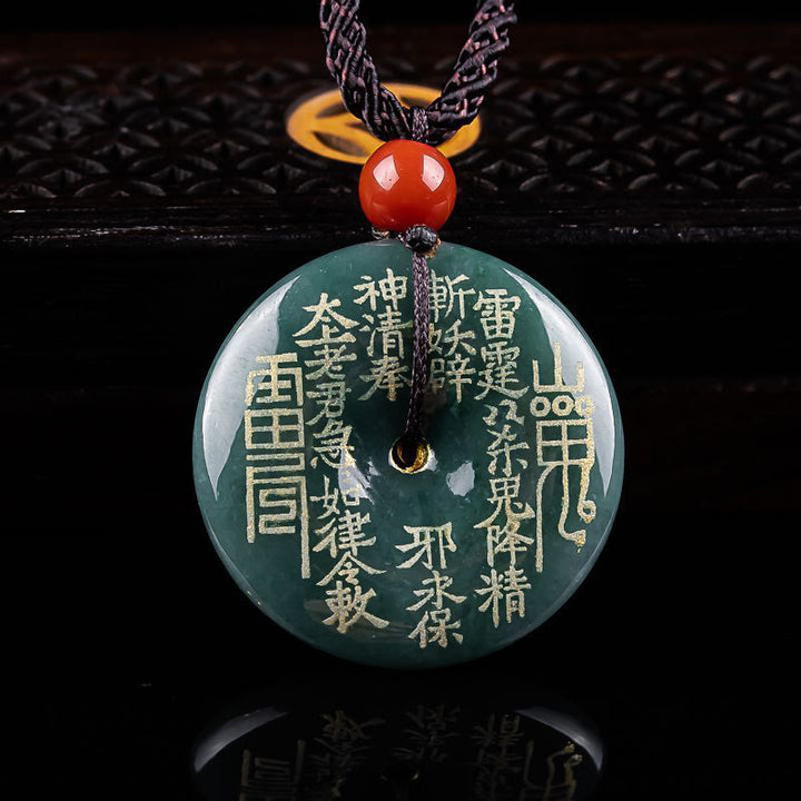 Buddha Stones Collana con ciondolo in giada e fibbia della fortuna "I fantasmi della montagna spendono soldi" - Giada - image 0