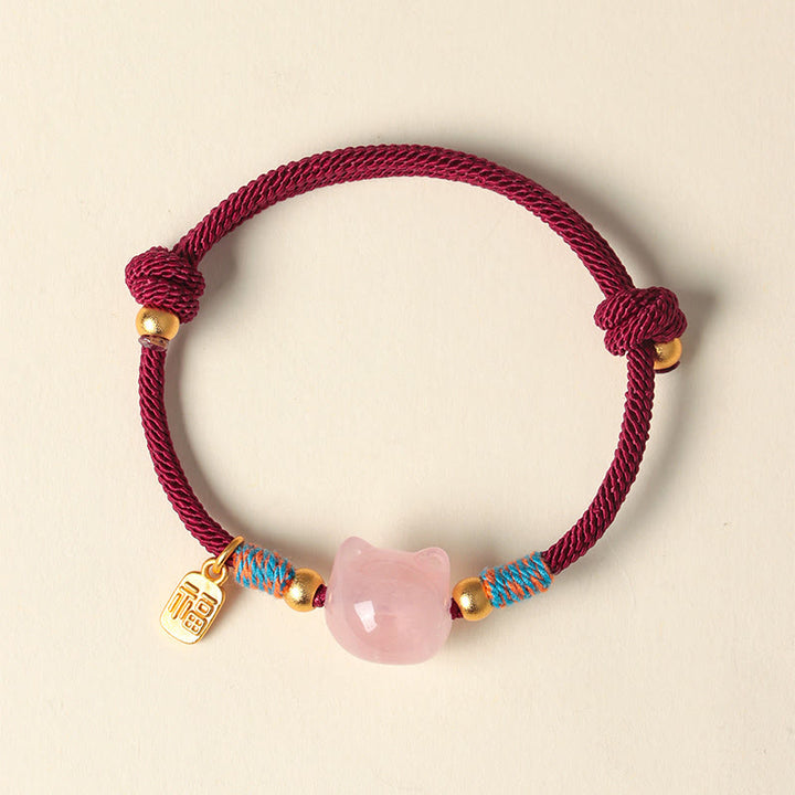 Buddha Stones Braccialetto di protezione con cordino di cristallo rosa ossidiana e carattere Cat Fu - image 10