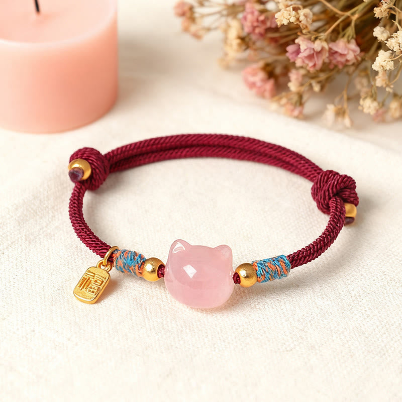 Buddha Stones Braccialetto di protezione con cordino di cristallo rosa ossidiana e carattere Cat Fu - image 14