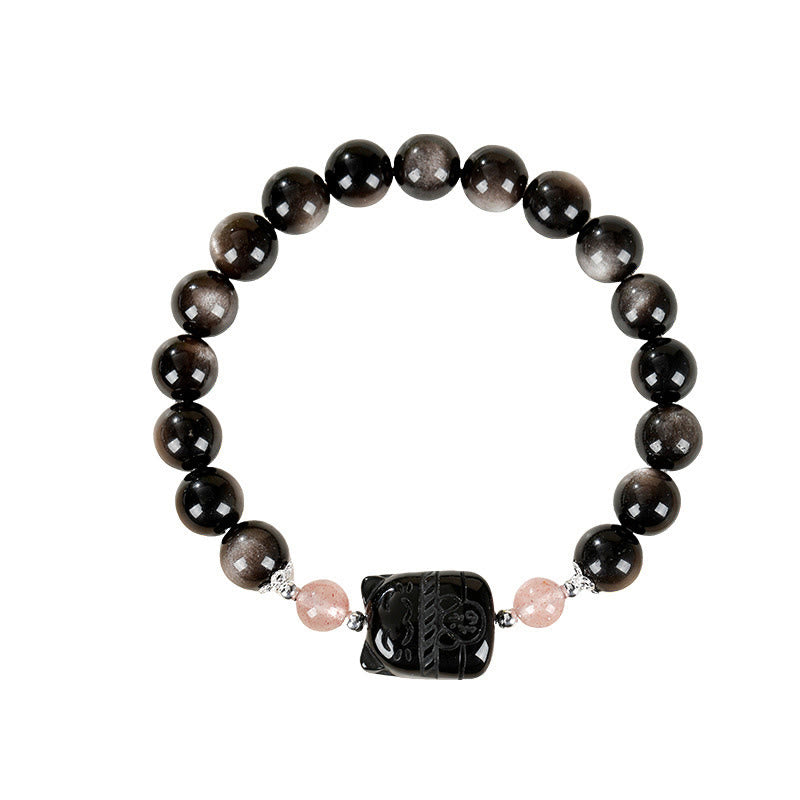 Buddha Stones Bracciale di protezione in quarzo fragola e ossidiana lucida color argento per gatti - image 9