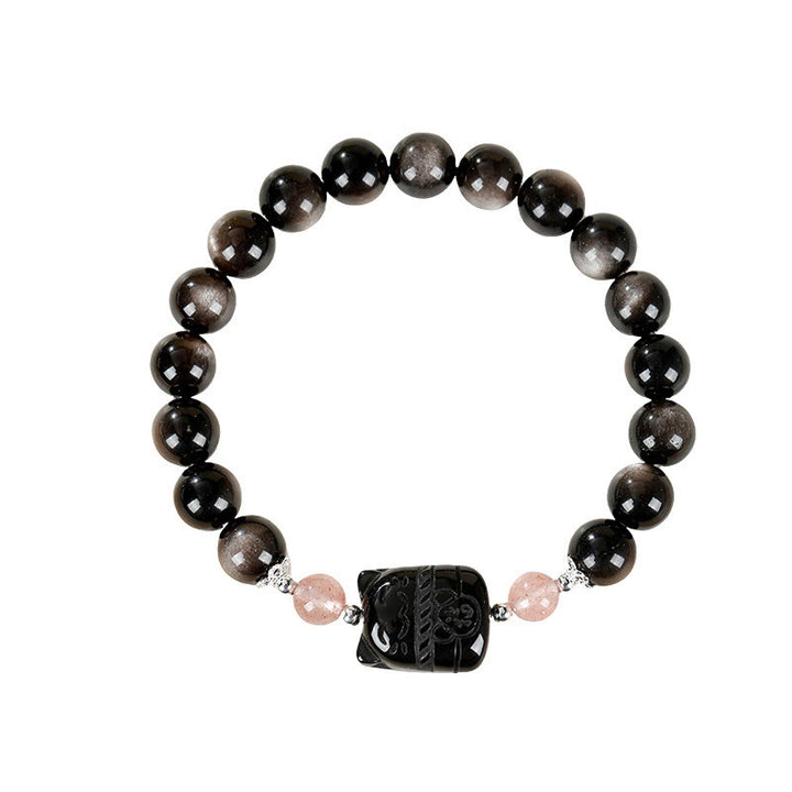 Buddha Stones Bracciale di protezione in quarzo fragola e ossidiana lucida color argento per gatti - image 9