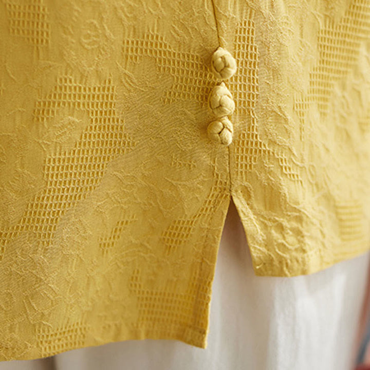 Buddha Stones Camicia da donna in cotone a maniche corte con scollo rotondo e motivo floreale tridimensionale - image 14