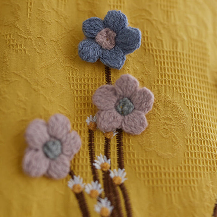 Buddha Stones Camicia da donna in cotone a maniche corte con scollo rotondo e motivo floreale tridimensionale - image 13