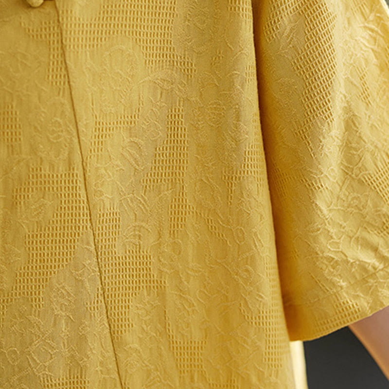 Buddha Stones Camicia da donna in cotone a maniche corte con scollo rotondo e motivo floreale tridimensionale - image 16