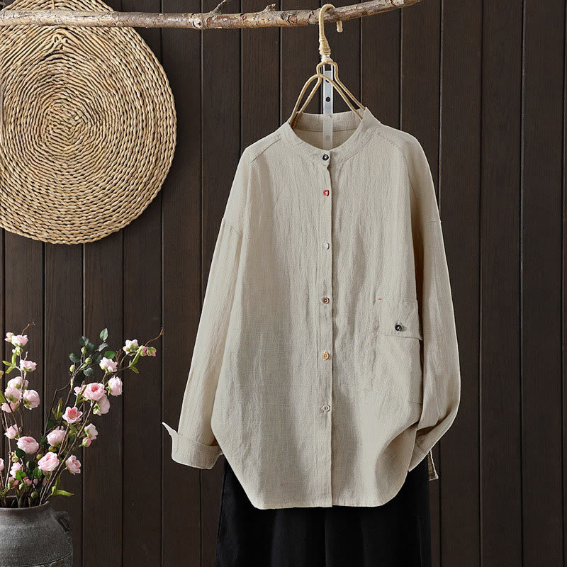 Buddha Stones Camicia da donna in cotone a maniche lunghe con scollo rotondo, tinta unita, bottoni colorati, design autunnale - Biancheria - US8-10, UK/AU12-14, EU40-42 (2XL) - image 5