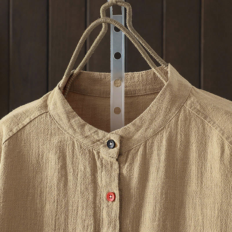 Buddha Stones Camicia da donna in cotone a maniche lunghe con scollo rotondo, tinta unita, bottoni colorati, design autunnale - image 1