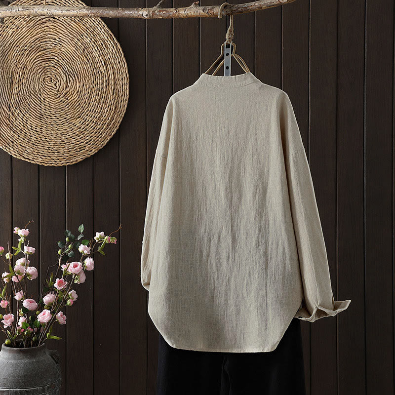 Buddha Stones Camicia da donna in cotone a maniche lunghe con scollo rotondo, tinta unita, bottoni colorati, design autunnale - image 6