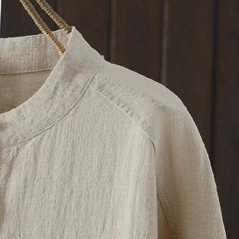 Buddha Stones Camicia da donna in cotone a maniche lunghe con scollo rotondo, tinta unita, bottoni colorati, design autunnale - image 9